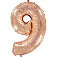 Фольгированная цифра "9" с гелием, Розовое золото